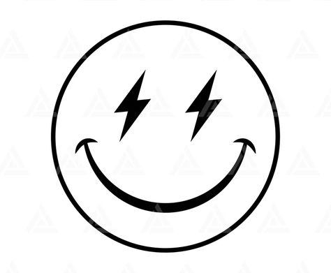 Smiley Face Lightning Eyes Svg Retro Smiley Bolt Eyes Face | Etsy Lightning Eyes, Face Stencils, Smiley Face Shirt, Face Png, Thunder And Lightning, Art Painting Gallery, Silhouette Png, Face Design, Happy Face