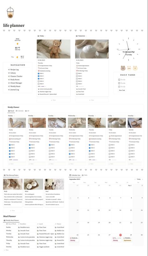 Soft beige/teddy bear/milk tea notion aesthetic template. Monthly Notion Template, Aesthetic Notion Homepage, Notion Monthly Planner, Notion Finance Template, Obsidian Aesthetic, Closet Planner, Soft Beige Aesthetic, Notion Journal, Study Planner Free