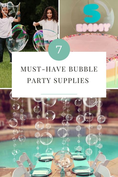 Are you ready to throw the most bubble-tastic party? You'll need more than just a bottle of soap and some wands - here are 7 must-have supplies for an unforgettable Bubble Party! Get ready for epic fun! Bubbles Party Ideas, Bubble Theme First Birthday Party, Bubbles And Balloons Party, Bubble Party Ideas Kids, Bubble Birthday Party Ideas, Bubble Party Ideas, Bubble Themed Birthday Party, Bubble Party Theme, Bubbles Birthday Party