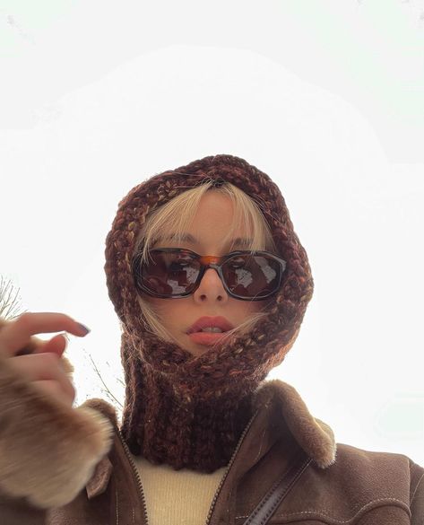 bridget brown on Instagram: “bridgey balaclava brown” Balaclava Outfit, Balaclava Aesthetic, Bridget Brown, Knit Balaclava, Sunglasses Aesthetic, 2022 Fashion Trends, Girls Thanksgiving, Knitted Balaclava, 2022 Fashion