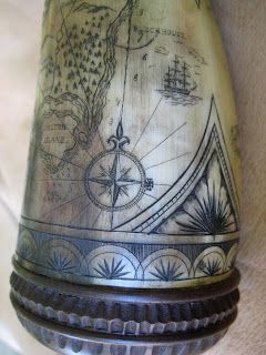 Contemporary Makers: Re-Worked Powder Horn by David Crisalli Scrimshaw Patterns, Pirate Town, Horn Carving, Horn Bag, Scrimshaw Art, Fur Trapper, Powder Horn, Fur Trade, Bone Crafts