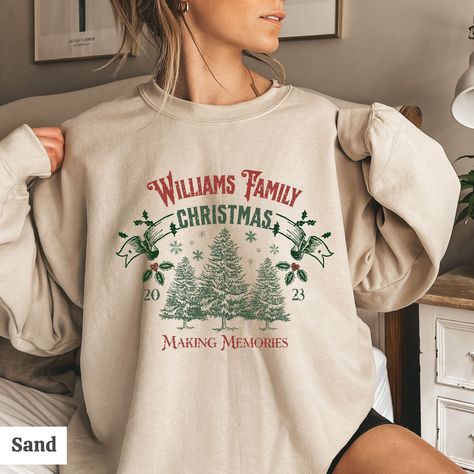 Custom Family name Christmas Sweatshirts for 2023. These crewnecks are personalized with your family name and are printed on on Gildan 18000 shirts. Will make for a great family Christmas photo op :) Happy holidays!  ✨ Free shipping!✨  Product color may vary slightly due to variation in photographic lighting and screens/monitors displaying colors differently. When ordering and choosing your size, please keep the unisex fit in mind. If you find your size is out of stock (these are well-loved!) consider sizing up for that oversized sweatshirt look Just lay out your favorite sweatshirt and measure its width and length to see how this one will compare. Caring for your sweatshirt:  Turn inside out, machine wash in cold water  with mild detergent on gentle and hang to dry. Thank you for choosing Family Christmas Sweatshirts, Outfit Ideas Shirt, Family Christmas Sweater, Holiday Photos Outfits, Christmas Tree Hoodie, Shirt Outfit Ideas, Shirt Design Ideas, Bday List, Thanksgiving Sweatshirt