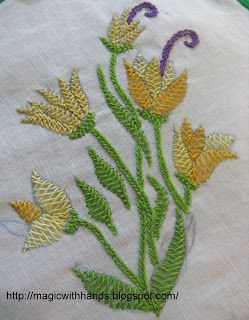 Welcome To Savitha's Home: Herringbone Stitch. Herringbone Stitch Embroidery, Herringbone Stitch, Floral Embroidery Patterns, Hand Embroidery Videos, Stitch Pictures, Hand Embroidery Kit, Hand Embroidery Flowers, Embroidery Patterns Vintage, Embroidery Flowers Pattern