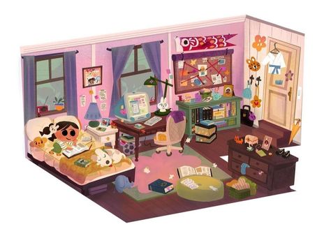 Thai Illustration Graphics, Playroom Illustration, Scene Character, My First Youtube Video, First Youtube Video, Studio Ghibli Background, Props Concept, Isometric Art, Indoor Design