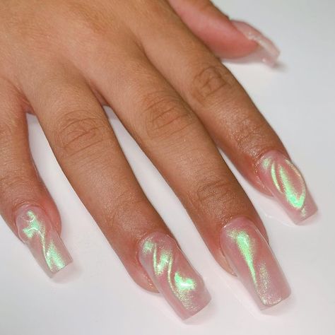 Iridescent Nails Green, Irradecent French Tip Nails, Opal Iridescent Nails, Iridescent Gel Nails, Iridescent Nails French Tip, Green Iridescent Nails, Iridescent French Tip Nails, Irridescent Nails, Iridescent Nails