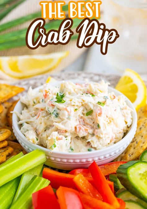 A bowl of Cold Crab Dip with veggies for dipping. Crabmeat Appetizers Recipe, Cold Shrimp And Crab Dip, Southern Crab Dip, Crabmeat Dip Recipes, Cold Crab Dip Recipe Easy, Crab Recipes Lump, Crab Cheese Ball, Crab Dip Recipe Easy, Lump Crab Dip