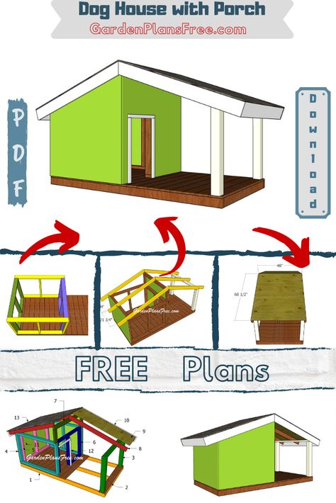 Dog House Built Into House, Dog House With Porch Plans, Build Your Own Dog House, Diy Dog House Outdoor Large Insulated, Outdoor Dog House With Porch, Outdoor Wood Projects Backyards, Simple Dog House Plans, 2x4 Dog House, Diy Dog House With Porch