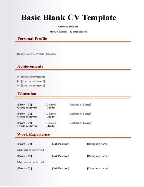 Basic Blank Cv Resume Template For Fresher Free Download with regard to Free Blank Cv Template Download Resume Template Free Downloadable, Cv Templates Free Download, Resume Form, Acting Resume Template, Job Resume Format, Cv Template Download, Free Resume Template Download, Basic Resume, Resume Template Examples