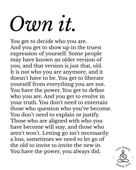 ✨Take ownership of yourself and how you show up. ❤️‍🔥You get to be someone who excited you ❤️‍🔥You get to express who you fully ❤️‍🔥 You get to let your magic flow ❤️‍🔥 You get to be in harmony with yourself ❤️‍🔥 The possibilities of who you can be are unlimited ❤️‍🔥You get to define who you are at any given moment 🍂Shed what no longer serves you What is not in alignment with who you are doesn’t have to take up space in your life anymore. 💋Comment “Aligned” below if this message resonated... Take Up Space, How To Take, Show Up, Just For Me, Literature, Shed, Take That, In This Moment, Let It Be