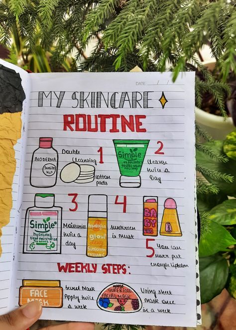 Skincare Routine Journal Ideas, Skincare Journal Ideas, Skin Care Journal, Skincare Drawing, Skincare Tracker, My Skincare Routine, Bullet Journal Ideas Templates, Journal Inspiration Writing, Creating A Bullet Journal