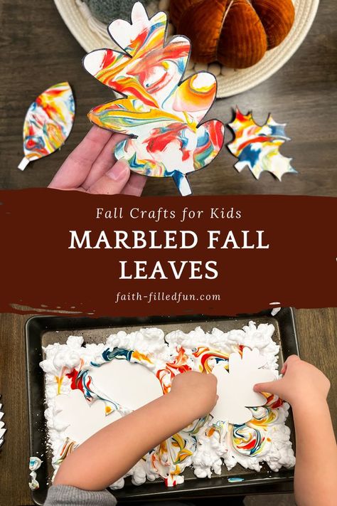 One of my favorite things about living in Michigan and the Fall season is all the different colors in the trees! So it’s only fitting that for our “Fall Leaves” themed week here on the blog we do some fall crafts full of color! These Marbled Fall Leaves are so fun to make and turn out beautiful every time. Leave Fall Activities, Toddler Leaf Art, Fall Leaves Preschool Activities, Fall For Jesus He Never Leaves Craft, Leaves Preschool Activities, Fall Leaves Crafts, Fall Leaves Preschool, Leaves Activity, Crafts For Kids Fall