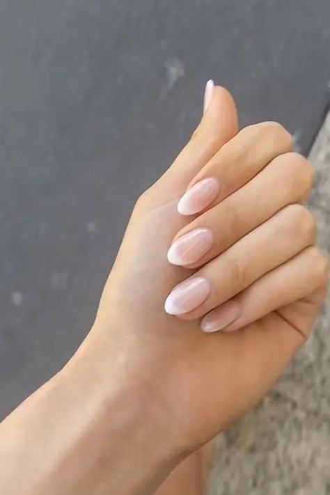 french tip nails Natural Look French Tip Nails, Lady Nails Classy, Barely There French Nails, Almond French Tip Dip Nails, Wedding Ombré Nails, Bridal Nails Wedding Elegant White Pink, Delicate French Tip Nails, Wedding Day Nails For Bridesmaids, Almond Nails French Manicure