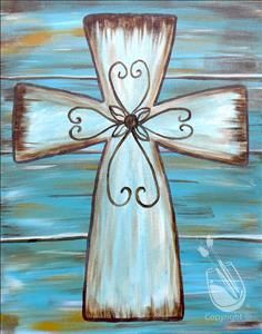 Cross Canvas Paintings, Painting With A Twist, Easter Paintings, Paint Studio, Cross Crafts, Painting Party, Cross Art, Turquoise Cross, 12 December