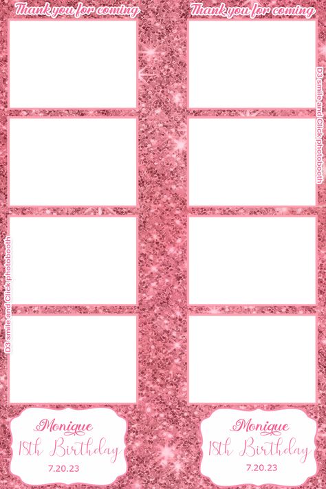 18th birthday pink glitters photo booth layout 18th Birthday Photo Booth, Pink Photo Booth, Photo Booth Layout, Red Carpet Photo Booth, Photobooth Layout, Booth Layout, Birthday Photo Booth, Photo Booth Design, Photobooth Template