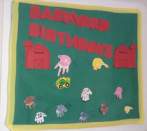 Birthday Board: Barnyard theme Farm Birthday Board Classroom, Farm Classroom Theme Decor, Room Board Ideas, Work Bulletin Board Ideas, Toddler Classroom Decorations, Birthday Board Ideas, Ladybug Room, Farm Classroom Theme, Farm Classroom