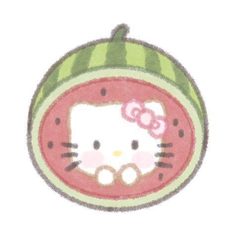 Hello Kitty Watermelon, Drawing Sanrio, Hello Kitty Funny, Funny Ducks, Cafe Wallpaper, Sanrio Art, Walpaper Hello Kitty, Hello Kitty Toys, Kitty Cafe