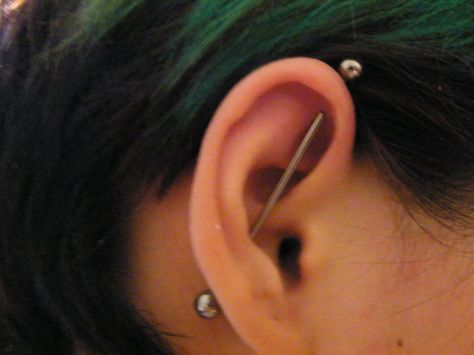 Industrial Piercing Vertical, Vertical Industrial, Vertical Industrial Piercing, Crazy Piercings, Ear Piercings Industrial, Industrial Piercing Jewelry, Piercings For Girls, Tattoo People, Face Piercings