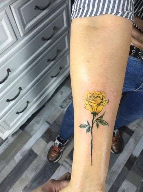 Yellow Rose Tattoos For Women, Yellow Rose Tattoo Memorial Mom, Mawmaw Tattoo, Yellow Roses Tattoo, Betty Tattoo, Roos Tattoo, Yellow Ribbon Tattoos, Rose Bud Tattoo, Wisteria Art