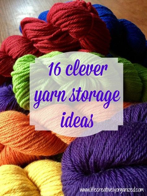 Are you drowning in yarn? If you are like most knitters and crocheters, I bet you are. Here are 16 clever yarn storage ideas to keep yarn neatly organized! Diy Yarn Organizer, Yarn Storage Ideas, Yarn Storage Solutions, Knitting Yarn Storage, Yarn Display, Yarn Projects Crochet, Knitting Room, Yarn Organization, Yarn Holder