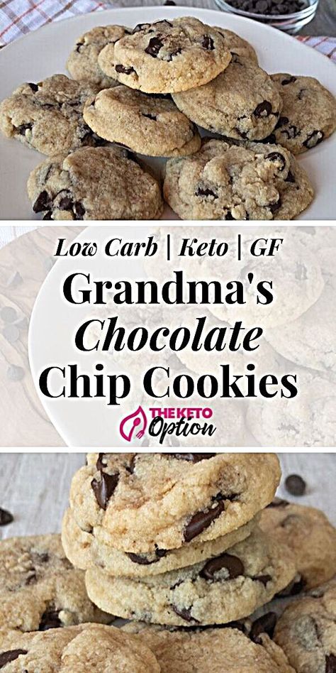 Remember Grandma's cookies? Yeah, I do too! I took Grandma's recipe, keto-ized it and made AMAZING Keto Chocolate Chip Cookies. Keto Chocolate Chip Cookies - Keto Chocolate Chip Cookies | You won't be able to tell the difference between these delicious cookie and Grandma's cookies! | Low Carb Chocolate Chip Cookies | Easy Keto Dessert | Visit trinakrug.com/keto-recipes #recipestonourish #foodilysm #foodpictures #foodblogfeed #foodguide #foodaddiction #foodstyling #foodietribe #foodfoto #foodital Keto Chocolate Chip Cookie Recipe, Chocolate Chip Cookies Easy, Low Carb Chocolate Chip Cookies, Easy Keto Dessert, Keto Quiche, Grandma Cookies, Resep Smoothie, Keto Cookie Recipes, Desserts Keto