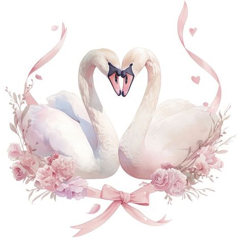 Coquette pair of swans animal person human. | free image by rawpixel.com / Ning Coquette Swan, Swan Icon, Watercolor Candles, Swan Animal, Pastel Pink Icons:), Swan Love, Wedding Birds, Watercolor Flowers Pattern, Bird Clipart