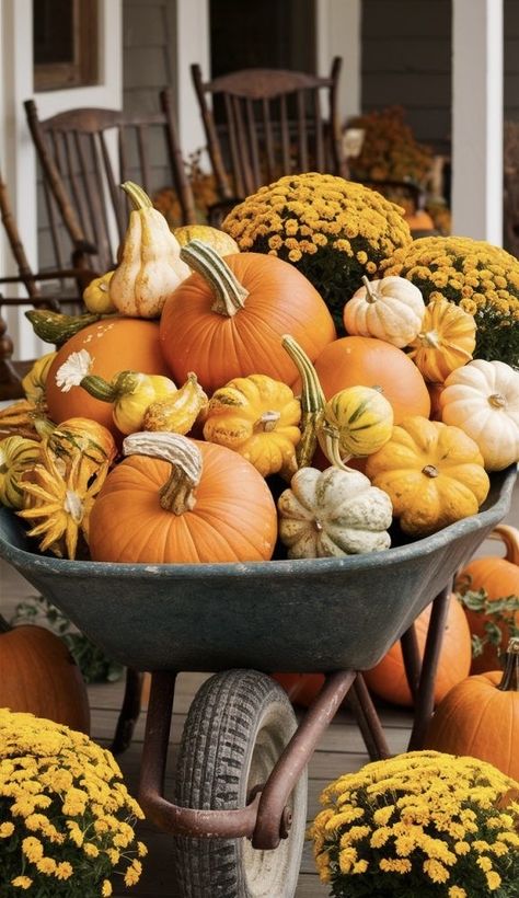 Patio Fall Decor, Front Porch Fall Decor Ideas, Fall Porch Decor Ideas, Porch Fall Decor, Fall Yard Decor, Fall Front Porch Decor Ideas, Pumpkin Planter, Fall Porch Decor, Fall Mums