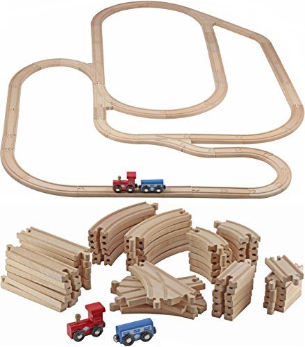 Wooden Train Tracks - 52 PCS Wooden Train Set + 2 Bonus T... Wood Train Track Layout, Wooden Train Track Layout, Oscar Ideas, Wooden Train Table, Ikea Lillabo, Toy Trains For Kids, Train Table Layout, Toy Trains & Train Sets, Thomas And Friends Toys