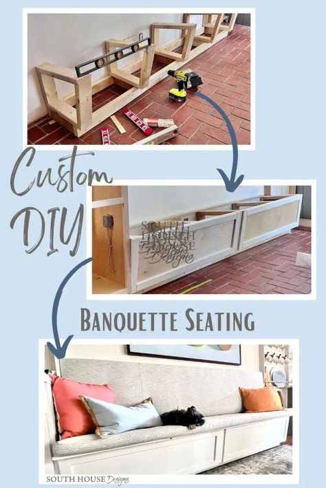 Is a banquette your answer? Is it right for your home, your family, your style? Here are all the design decisions you need to make and the details to build your own custom banquette Built In Dog Bowl, Build A Breakfast Nook, How To Build A Breakfast Nook, Small Banquette Seating In Kitchen, Banquette Seating In Kitchen Diy, Diy Banquette Seating With Storage, Small Banquette Seating, Small Banquette, Banquette Seating With Storage