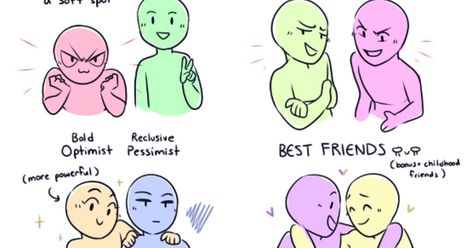 May we interest you in some "mutual pining"? How about some "best friends to lovers"? Friend Dynamics Art, Best Friend Dynamics, Shipping Dynamics, Romantic Tropes, Character Tropes, Group Dynamics, Draw The Squad, Relationship Dynamics, Ship Drawing