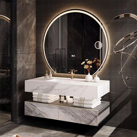 - Shop now!

#bathroom #vanity #mirror Modern Bathroom Vanity Styling, Beautiful Sinks Bathroom, Art Deco Bathroom Sink Vanities, Unquie Bathroom Vanity, Bathroom Vanity Fancy, Modern Spa Vanity, Master Bath Art Deco, Modern Art Deco Bathroom Powder Rooms, Bathroom Vanity With Makeup Area Modern