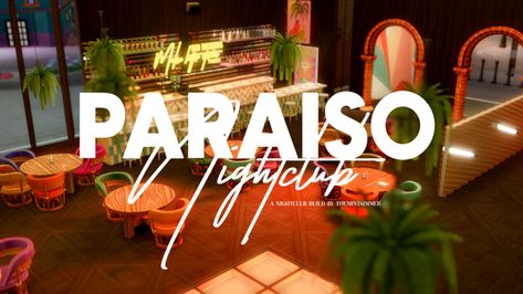 Paraiso Nightclub - a cc build by themintsimmer | mintsimmer Sims 4 Jazz Club, Lot Cc Sims 4, Sims 4 Nightclub Build, Sims 4 Strip Club Build, Sims 4 Club Build, Sims 4 Nightclub, Sims 4 Content, Hanging Ferns, Dinning Set