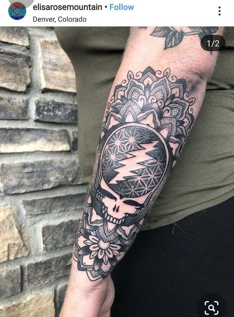 Grateful Dead Tattoo, Dead Tattoo, Nature Tattoo Sleeve, Birthday Tattoo, Mushroom Tattoos, Music Tattoo Designs, Leg Tattoo Men, Leg Sleeve Tattoo, Leg Sleeve