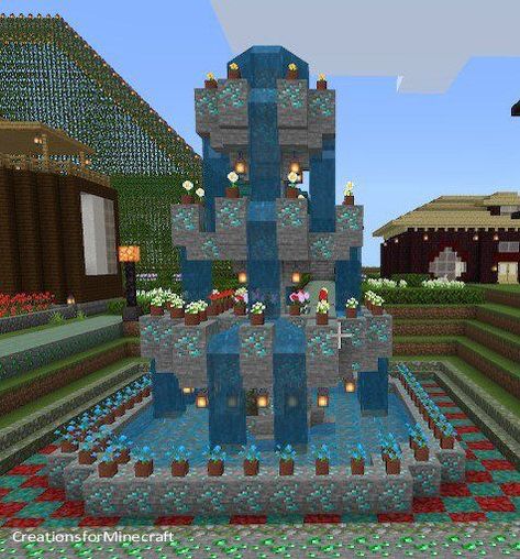 Minecraft Fountain, Oxeye Daisy, Minecraft Diamond, Flowers Blue, Minecraft Houses, Dandelion, Minecraft, Daisy, Exterior