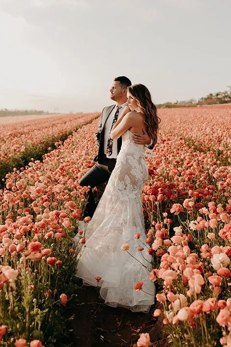 Epic Flower Field Wedding in Carlsbad | Friar Tux Wedding Venues Flower Field, Flower Field Wedding Photos, Wild Flower Field Wedding, Flower Field Wedding Ceremony, Wedding In Flower Field, Flower Field Proposal, Flower Field Wedding, Carlsbad Flower Fields, Smith Wedding