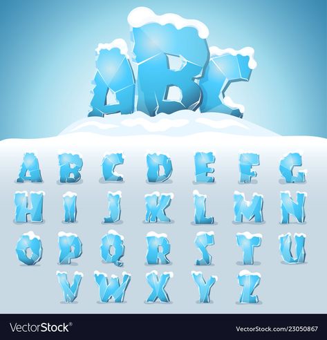 Ice letters with snow Royalty Free Vector Image Ice Letters, Ice Font, Letters Drawing, Frozen Font, Winter Fonts, Snow Vector, Decorative Fonts, New Year Illustration, Graffiti Alphabet