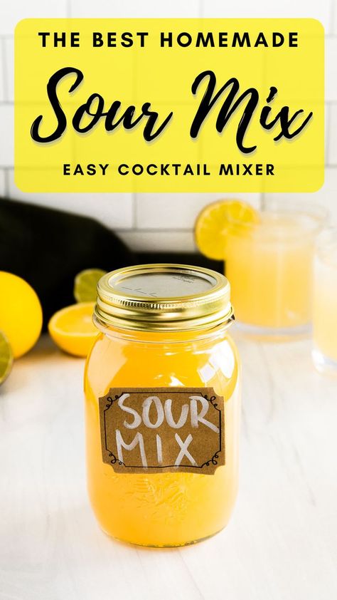 This DIY homemade sweet and sour mix is an essential mixer for at home bars. Made in 15 minutes with only sugar, water, lemons and limes this easy recipe will take your cocktails to the next level! Sweet And Sour Mix Recipe, Homemade Sweet And Sour Mix, Sour Mix Recipe, Homemade Sour Mix, Lemon Cocktail, Lemons And Limes, Mixer Recipes, Diy Cocktails, Sour Foods