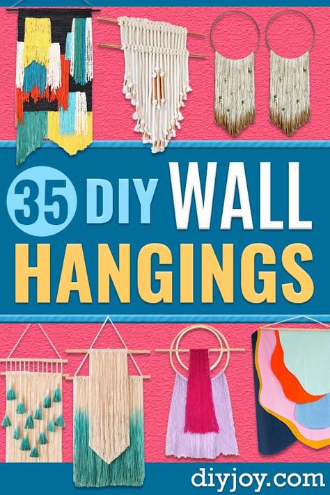 DIY Wall Hangings - Easy Yarn Projects , Macrame Ideas , Fabric Tapestry and Paper Arts and Crafts , Planter and Wood Board Ideas for Bedroom and Living Room Decor - Cute Mobile and Wall Hanging for Nursery and Kids Rooms #diy #homedecor #wallart #crafts http://diyjoy.com/diy-wall-hangings Easy Yarn Projects, Board Ideas For Bedroom, Cute Easy Art, Yarn Wall Hanging Diy, Easy Art Projects For Kids, Diy Wall Hangings, Paper Arts And Crafts, Diy Joy, Diy Blanket Ladder