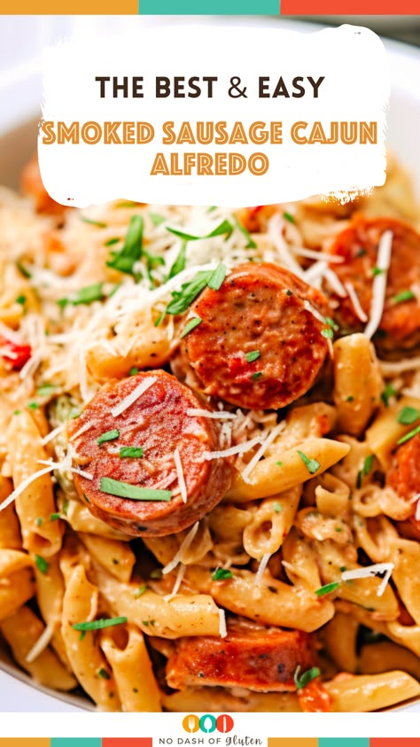 Cajun Alfredo Pasta Smoked Sausages, Keilbasa Recipes Cajun, Smoked Sausage Recipes Breakfast, Recipes With Beef Smoked Sausage, Dinner Recipes With Andouille Sausage, Smoked Sausage Cajun Alfredo Pasta, Spicy Cajun Pasta With Sausage, Pasta And Smoked Sausage Recipes, Aundouie Sausage Recipes