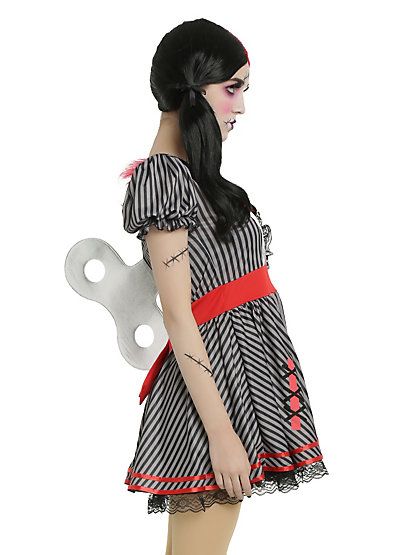 Black & Grey Striped Wind-Up Doll CostumeBlack & Grey Striped Wind-Up Doll Costume, Windup Doll Costume, Windup Doll, Wind Up Doll Costume, Black Lace Ribbon, Black Striped Dress, Dress Halloween Costume, Doll Costume, Adult Halloween Costumes, Thanksgiving Ideas