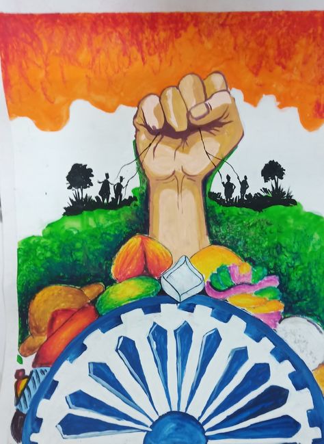 Painting of unity in india ...every religion ...made with oil pastels and poster colours ...mix medium 😄 Make In India Poster Design, India Freedom Poster, India Related Paintings, Colours Of India Drawing, Unity Of India Drawing, My India Drawing Competition, Patriotism Drawing Competition, National Unity And Solidarity Painting, Colouring Sketches Drawing