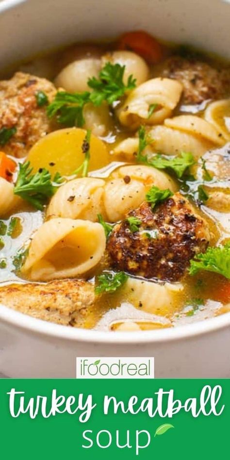 Turkey Meatball Soup Recipe with pasta and vegetables is super easy to make and is healthy. Kids love anything with meatballs, so this soup should be a crowd pleaser. Turkey Meatball Soup Crockpot, Ground Turkey Meatball Soup, Recipes With Turkey Meatballs, Turkey Meatball Soup Recipes, Best Turkey Meatballs, Pasta And Vegetables, Warming Soups, Easy Turkey Meatballs, Turkey Meatball Soup