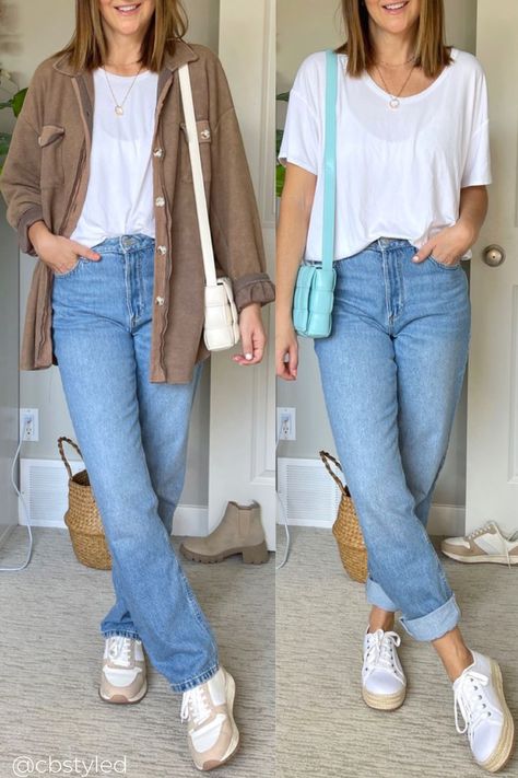 90s Style Jeans Outfit, Loose Jeans Outfit Midsize, Boyfriend Jeans Outfit 2023, Cuffed Mom Jeans Outfit, Boyfren Jeans Outfits, How To Style Mom Jeans Summer, Modest Mom Jeans Outfit, Mommy Jeans Outfit Casual, Straight Mom Jeans Outfit