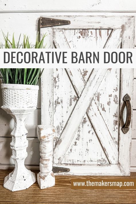 DIY Decorative Barn Door - Easy DIY Tutorial Barn Door Decor, Small Barn, Barn Door Kit, Budget Crafts, Easy Diy Decor, Black Acrylic Paint, Diy Barn Door, Wood Crafts Diy, White Acrylic Paint