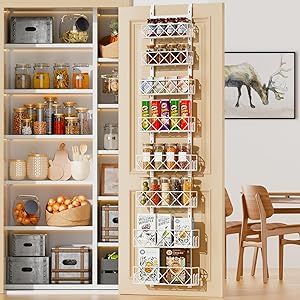 Over the Door Pantry Organizer 8-Tier Adjustable Baskets Hanging Spice Door Rack Narrow - 13.78" W x 65.16" H Behind the Door Storage for Kitchen, Bathroom, and Closet Organization-White Behind The Door Storage, Pantry Shelf Organizer, Door Pantry Organizer, Pantry Closet Design, Storage For Kitchen, Pantry Organizer, Organized Bed, Door Rack, Door Kitchen