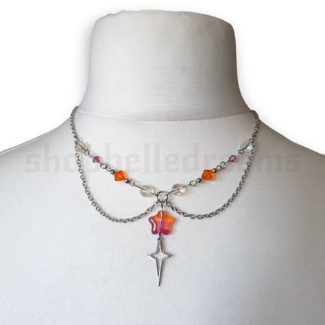 Orange Jelly Star Necklace Orange Jelly, Orange Necklace, Beading Jewelery, Pretty Beads, Orange And Pink, Themed Jewelry, Beads Handmade, Glass Bead Necklace, Beaded Necklaces