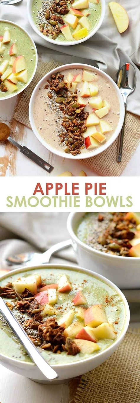 Love apple pie? Now you can eat it for breakfast and not feel an ounce of guilt! This apple pie smoothie bowl is made with real food and classic apple pie flavor! Apple Smoothie Bowl, Liquid Breakfast, Smoothie Bowl Vegan, Apple Pie Smoothie, Breakfast Pie, Apple Smoothie, Breakfast Smoothie Bowl, Smoothie Fruit, Classic Apple Pie