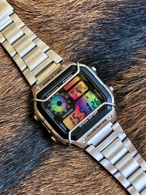 Casio Ae1200, Casio Royale, Vintage Casio Watch, Red Lamps, Casio Watches, Casio Vintage, Custom Strap, Rainbow Gradient, Retro Watches