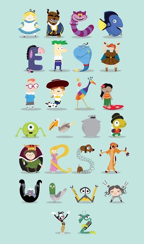 Deco Disney, Disney Alphabet, Abc Art, Abc Print, Pinturas Disney, Disney Crafts, Disney Quotes, Alphabet Illustration, Disney Fun