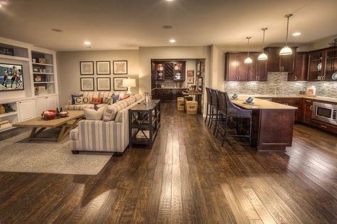 Remodeling Basement, Open Concept Kitchen Living Room, Open Concept Kitchen And Living Room, Basement Layout, Basement Living Rooms, Basement Kitchen, Basement Apartment, Small Basements, Apartment Floor Plans