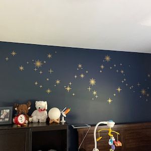 Starry Sky Nursery, Sky Nursery, Burlap Signs, Vinyl Wall Quotes, Wall Vinyl, Wall Quotes Decals, Atomic Age, Gold Walls, Home Reno